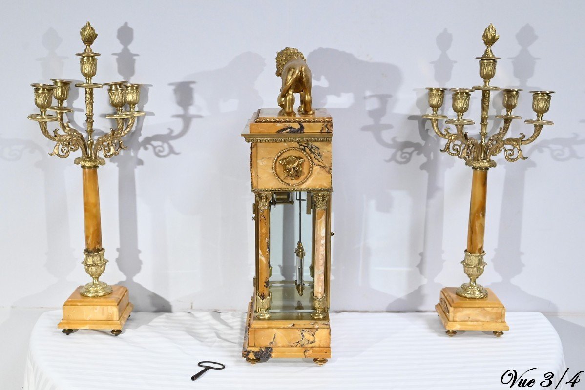 Importante Garniture De Cheminée En Marbre Et Bronze, Style Empire – 2ème Partie XIXe-photo-6