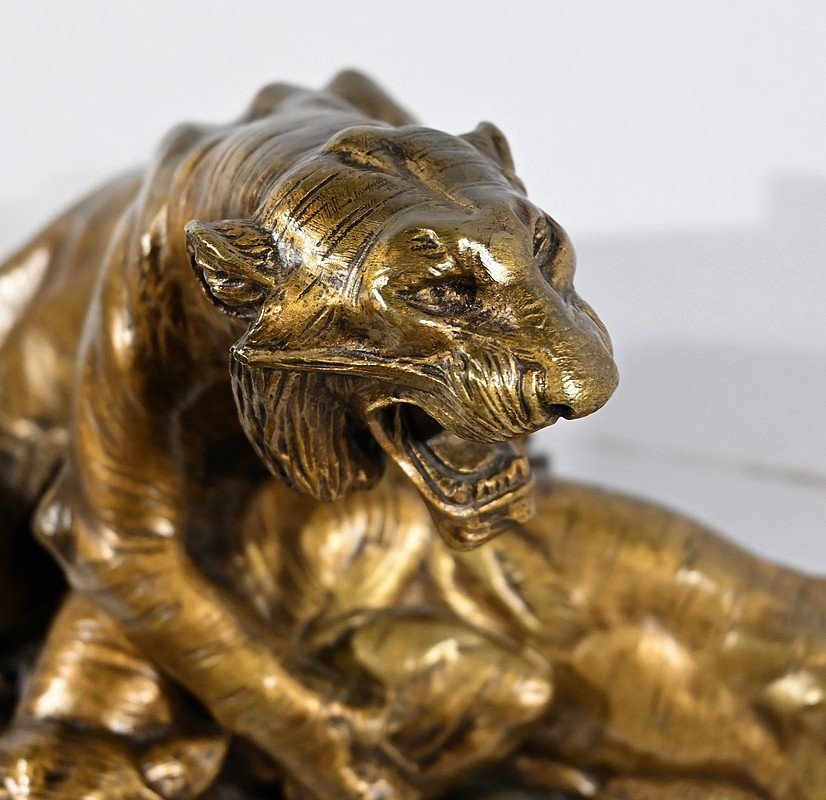 Bronze Group “tiger Combat”, Signed E. Drouot – Late 19th Century-photo-4