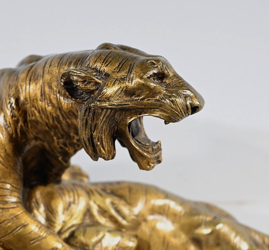 Bronze Group “tiger Combat”, Signed E. Drouot – Late 19th Century-photo-3