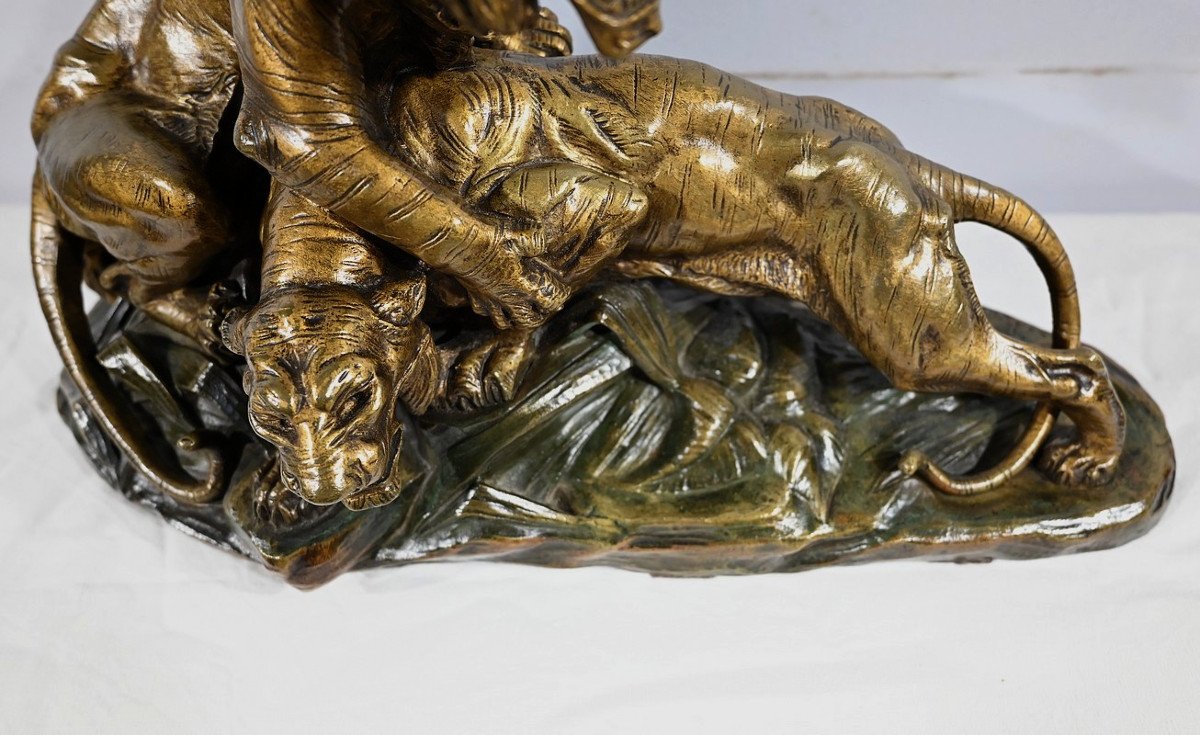 Bronze Group “tiger Combat”, Signed E. Drouot – Late 19th Century-photo-5