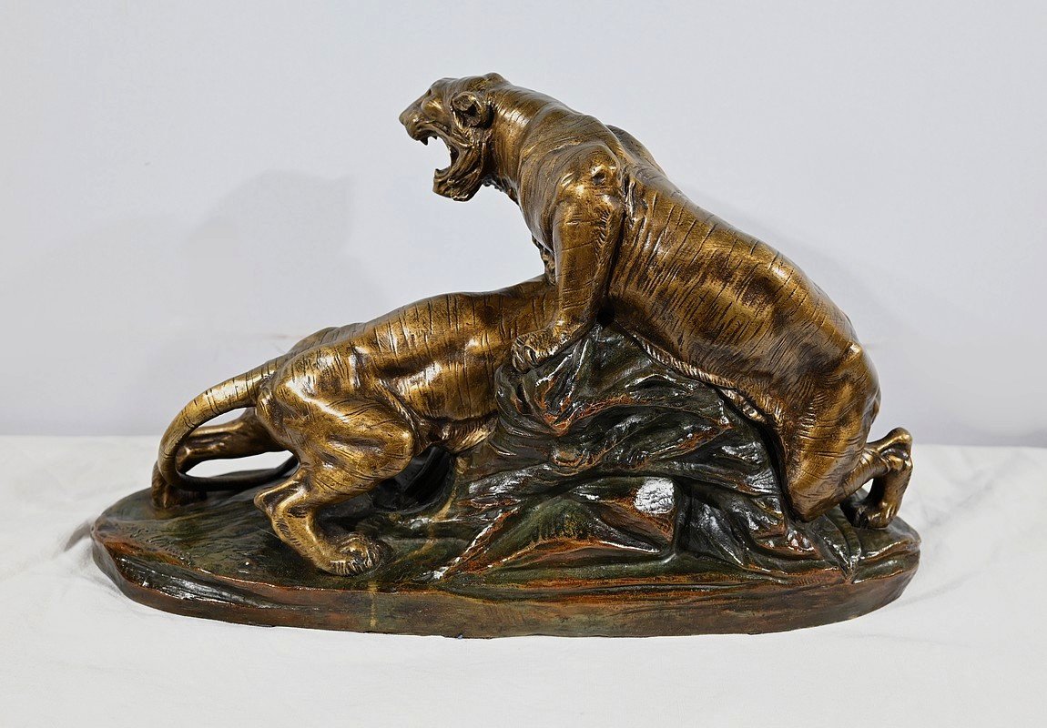 Bronze Group “tiger Combat”, Signed E. Drouot – Late 19th Century-photo-6