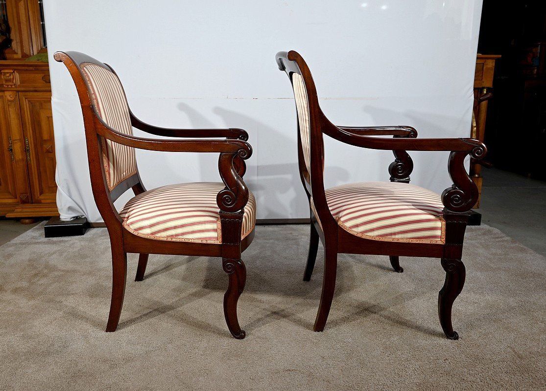 Pair Of Armchairs In Solid Cuban Mahogany, Restoration Period – Early 19th Century-photo-2