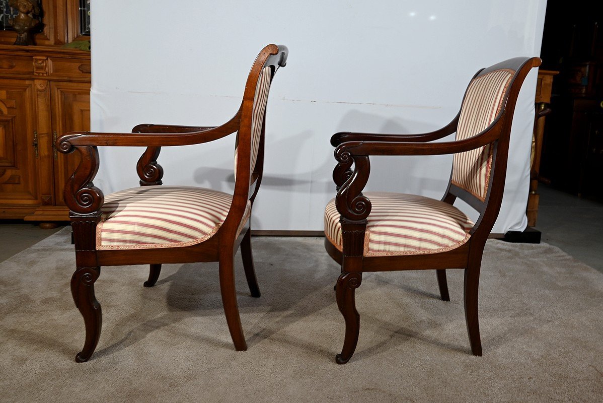 Pair Of Armchairs In Solid Cuban Mahogany, Restoration Period – Early 19th Century-photo-3