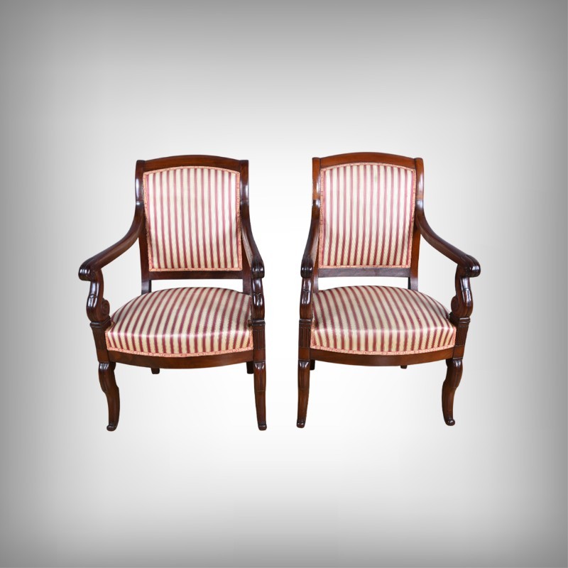 Pair Of Armchairs In Solid Cuban Mahogany, Restoration Period – Early 19th Century-photo-2