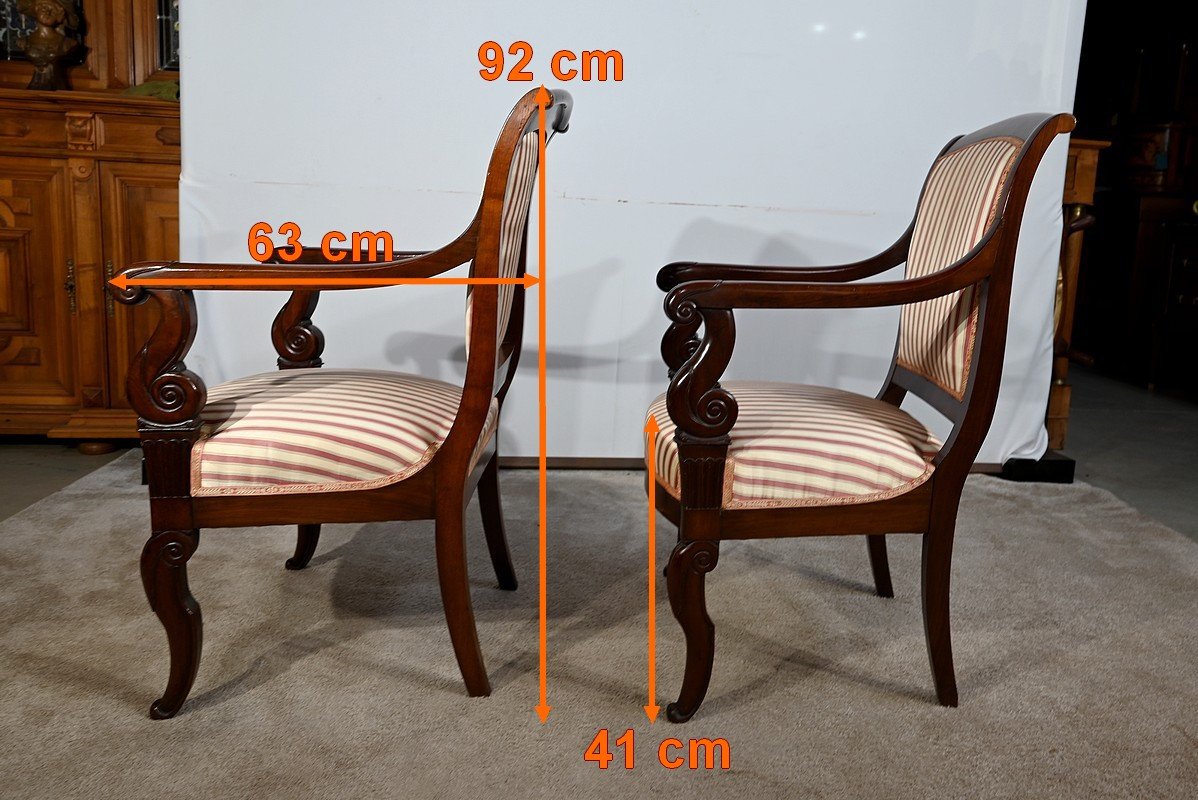 Pair Of Armchairs In Solid Cuban Mahogany, Restoration Period – Early 19th Century-photo-7