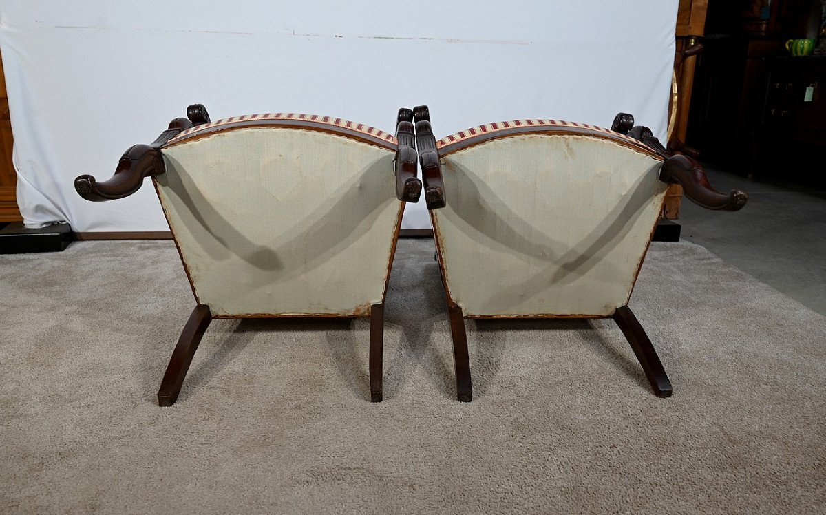Pair Of Armchairs In Solid Cuban Mahogany, Restoration Period – Early 19th Century-photo-8