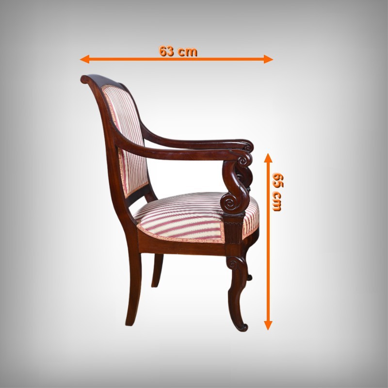 Pair Of Armchairs In Solid Cuban Mahogany, Restoration Period – Early 19th Century-photo-7