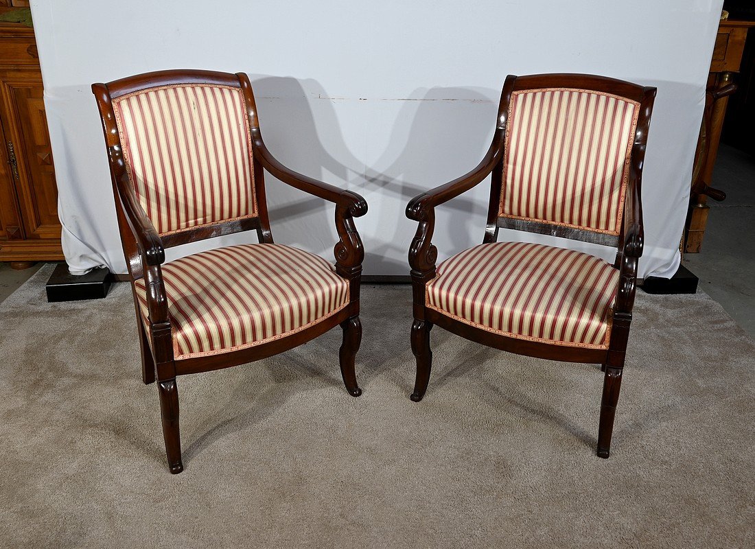 Pair Of Armchairs In Solid Cuban Mahogany, Restoration Period – Early 19th Century