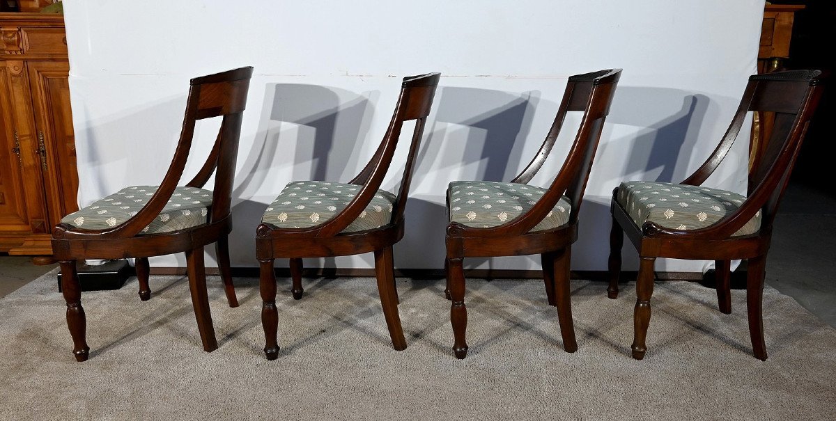Suite Of 4 Gondola Chairs In Cuban Mahogany, Restoration Period – Early 19th Century-photo-3