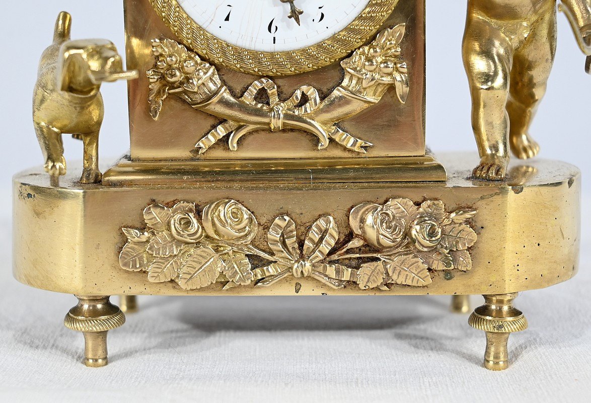 Small Travel Clock In Gilt Bronze, Empire Period - Early 19th Century-photo-2