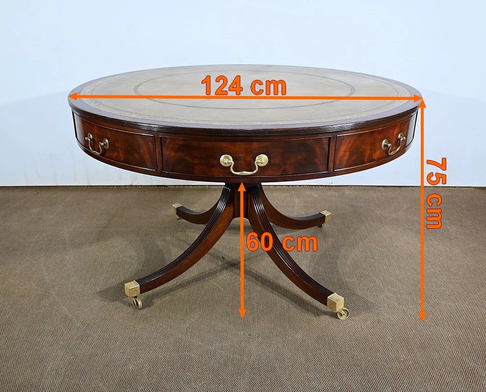 Mahogany Rotating Drum Table, Regency Style, England – 2nd Half 19th Century-photo-1