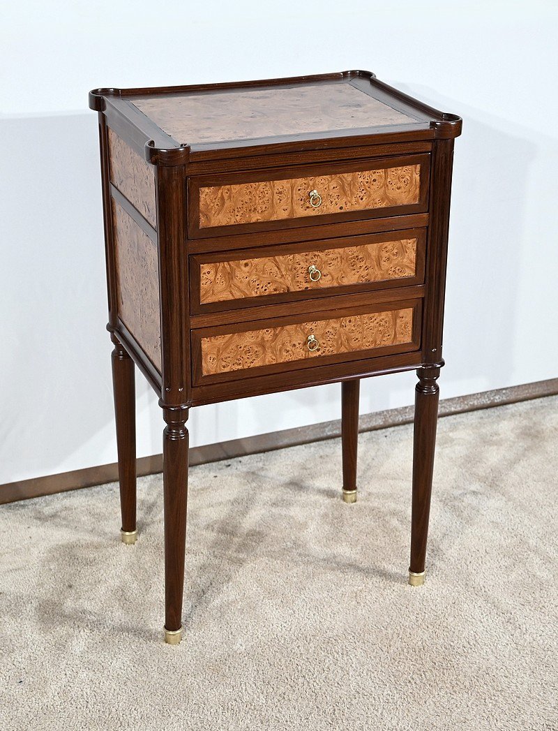 Small Chiffonnière Table In Mahogany And Amboyna Burl, Louis XVI Period – Late 18th Century