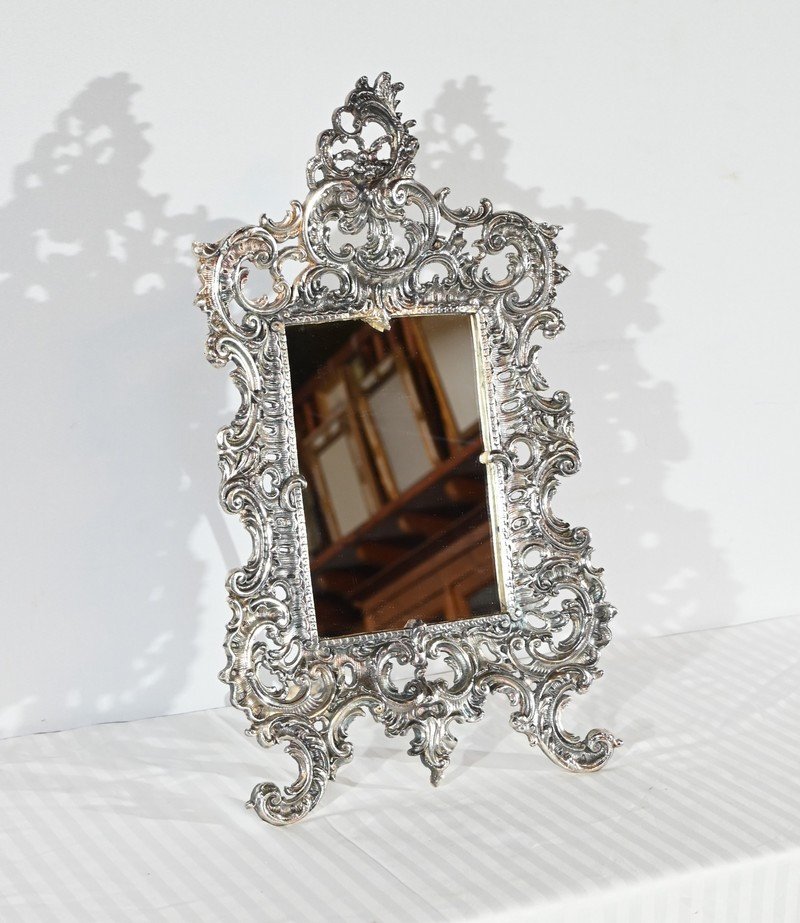 Small Table Mirror In Silvered Bronze, Rocaille Style – Late 19th Century