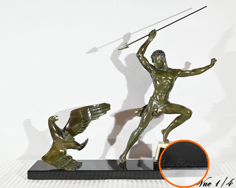 Bronze “eagle Hunting”, Signed J.de Roncourt, Art Deco - 1930-photo-1