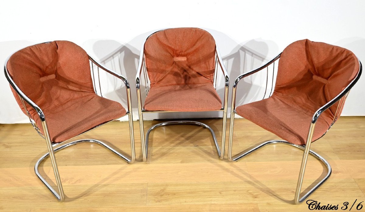 Suite Of 6 Arm Chairs, In Chromed Metal, By Gastone Rinaldi – 1970-photo-3