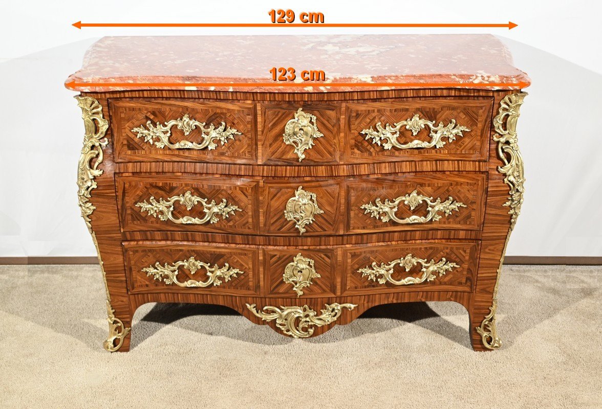 Commode Tombeau En Marqueterie De Bois De Violette, Style Transition Louis XIV / Louis XV -photo-2
