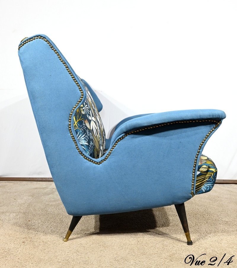 Banquette 2 Places En Tissu Bleu Azur – 1940-photo-3