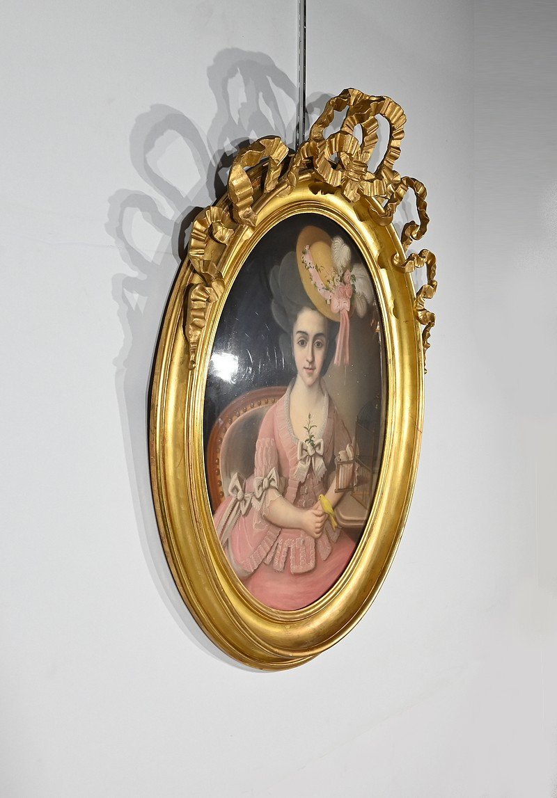 Important Pastel « La Jeune Fille Au Canari », école Française Du XIXe-photo-2