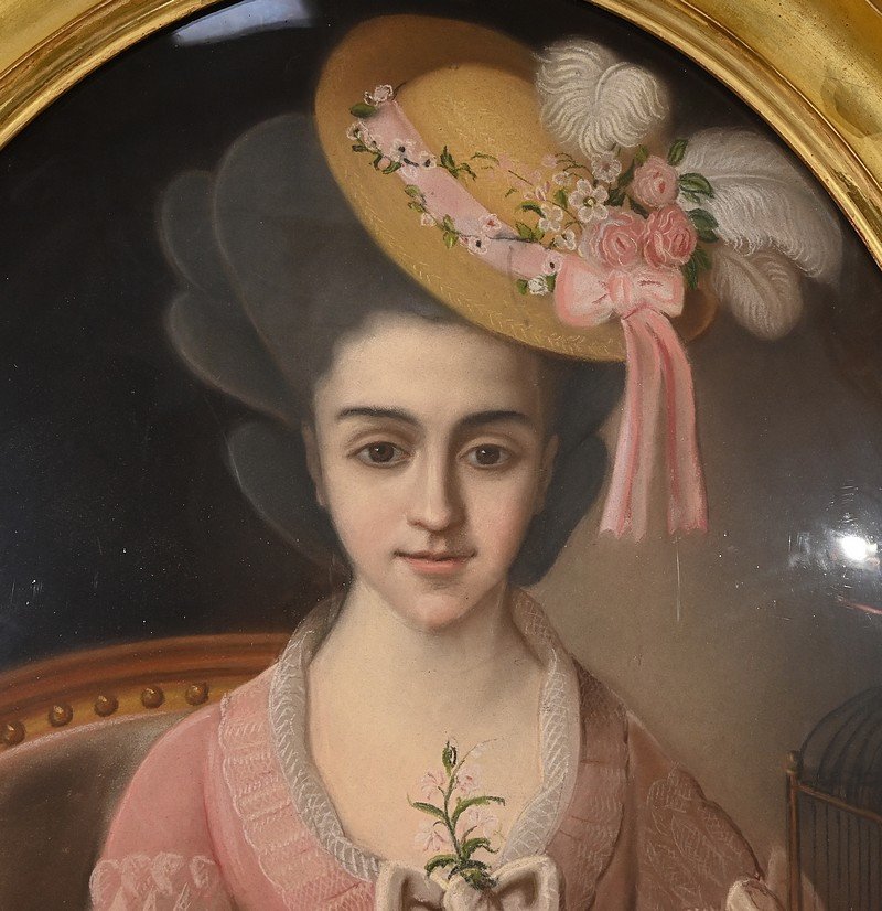 Important Pastel « La Jeune Fille Au Canari », école Française Du XIXe-photo-3