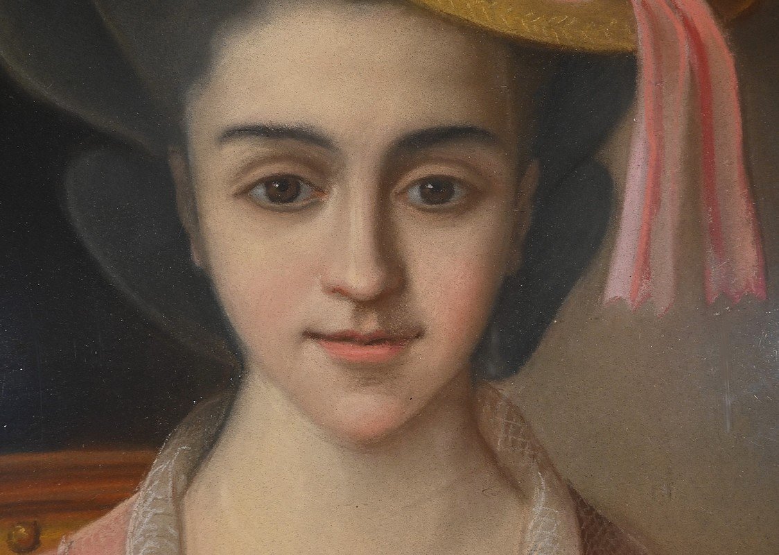 Important Pastel « La Jeune Fille Au Canari », école Française Du XIXe-photo-4