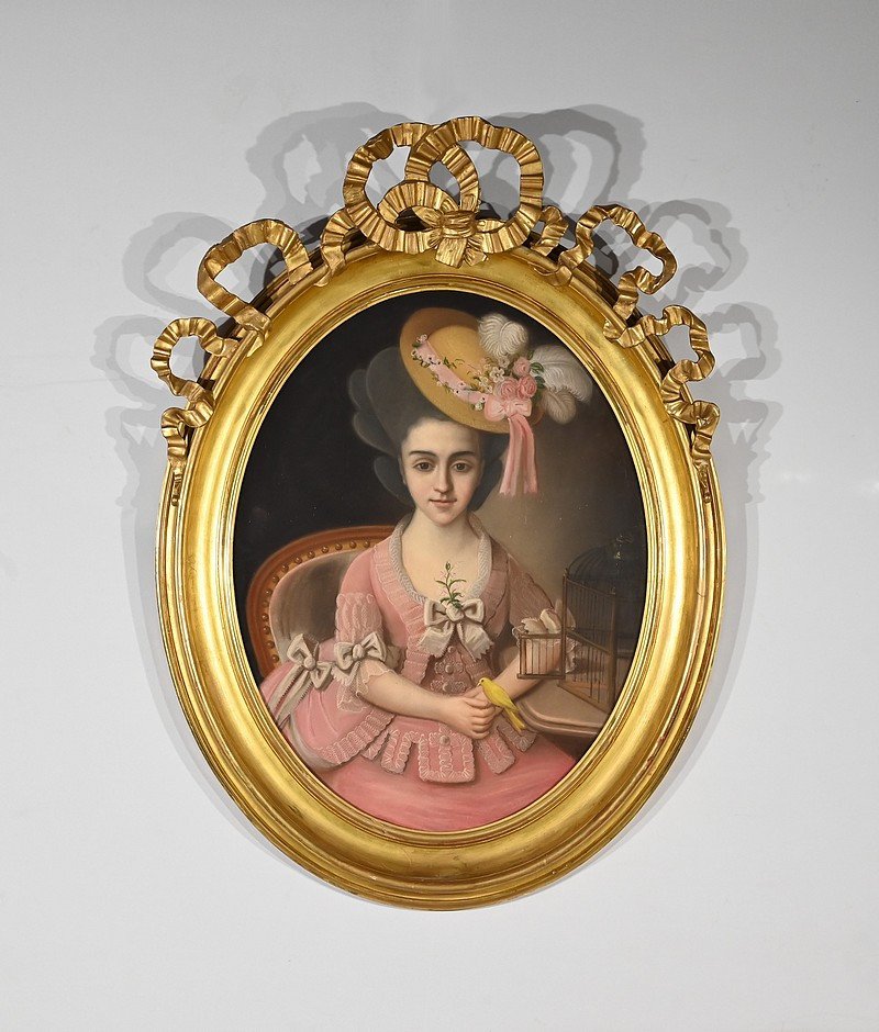 Important Pastel « La Jeune Fille Au Canari », école Française Du XIXe