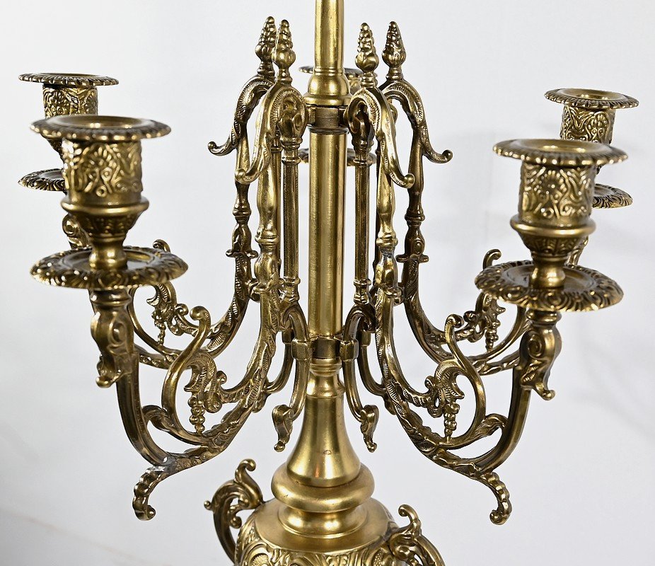 Paire D’importants Candélabres En Bronze Doré, Style Louis XIV – Début XIXe-photo-3