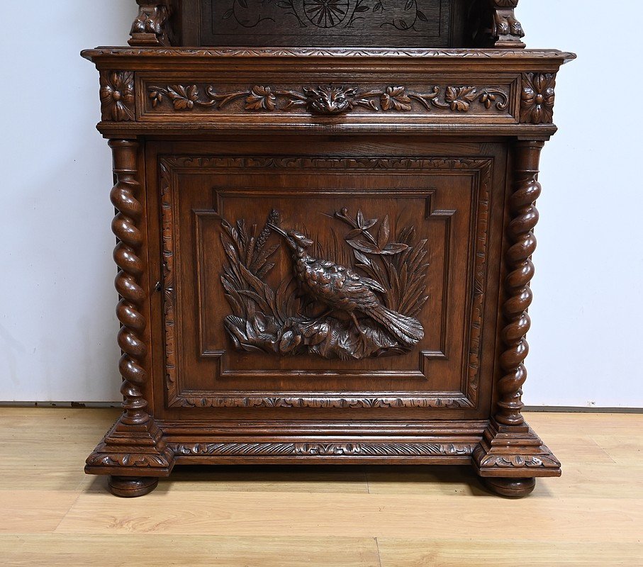 Étroit Meuble Vitrine En Chêne, Style Louis XIII – Fin XIXe-photo-4