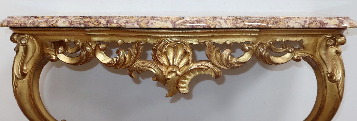 Console Murale En Bois Doré, Style Louis XV – Milieu XXe-photo-3