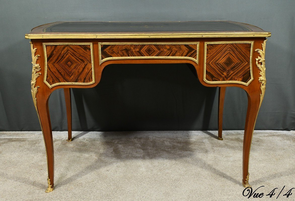 Small Mahogany And Rosewood Mid-century Desk, Louis XV Style, Napoleon III Period – Mid-19th Century-photo-8