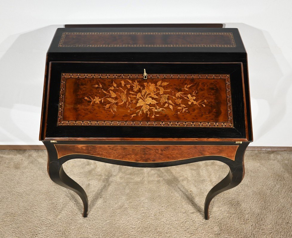 Small Sloping Desk In Blackened Pearwood And Amboyna, Napoleon III Period – Mid-19th Century-photo-4