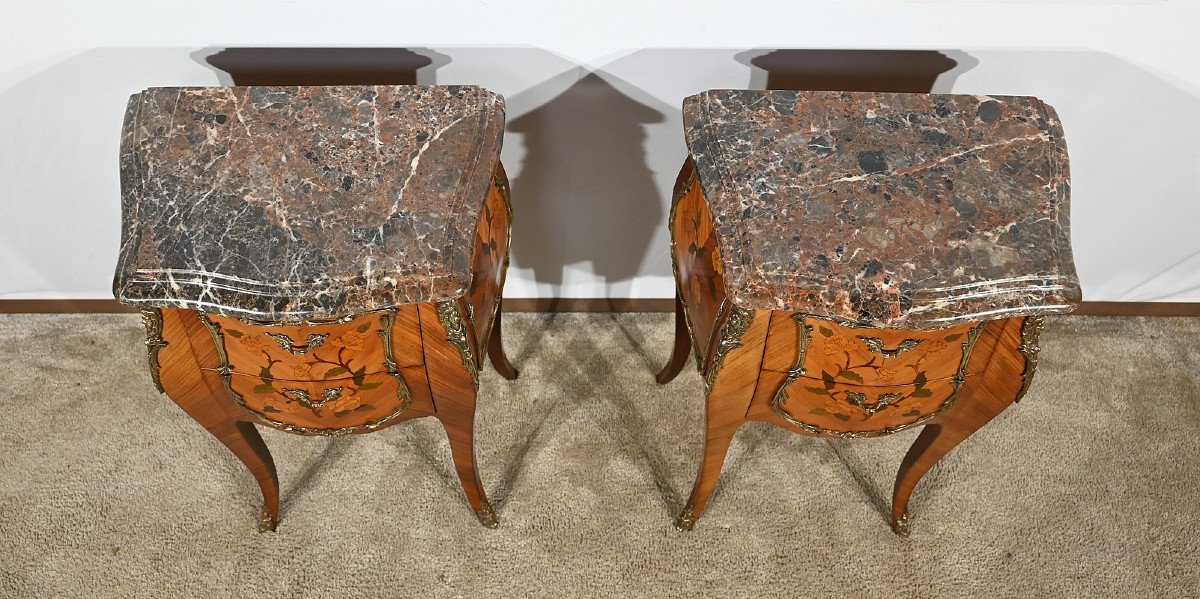 Pair Of Bedside Tables In Rosewood And Marquetry, Louis XV Style – Mid 20th Century-photo-1