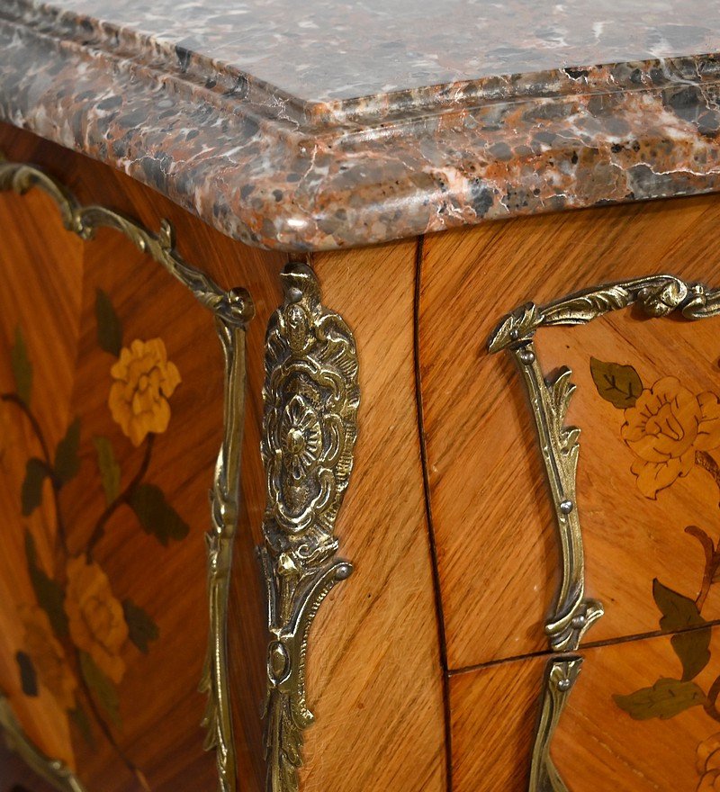 Pair Of Bedside Tables In Rosewood And Marquetry, Louis XV Style – Mid 20th Century-photo-5