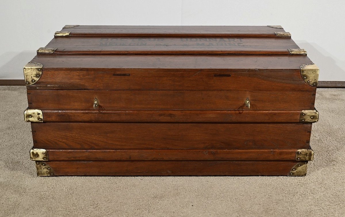 Important Naval Officer's Travel Trunk, In Teak - Late 19th Century-photo-4