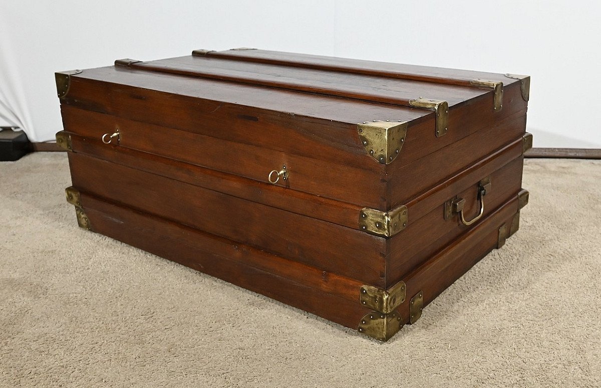 Important Naval Officer's Travel Trunk, In Teak - Late 19th Century-photo-5