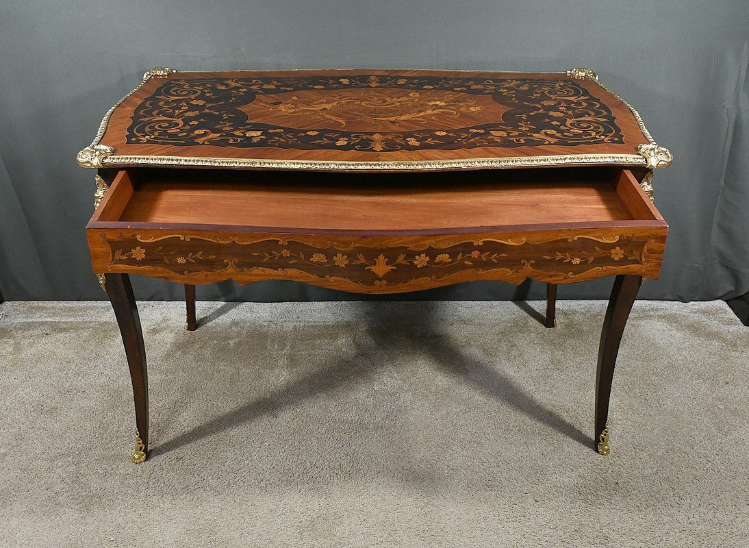 Table Bureau En Palissandre Et Marqueteries, époque Napoléon III – 2ème Partie XIXe-photo-3