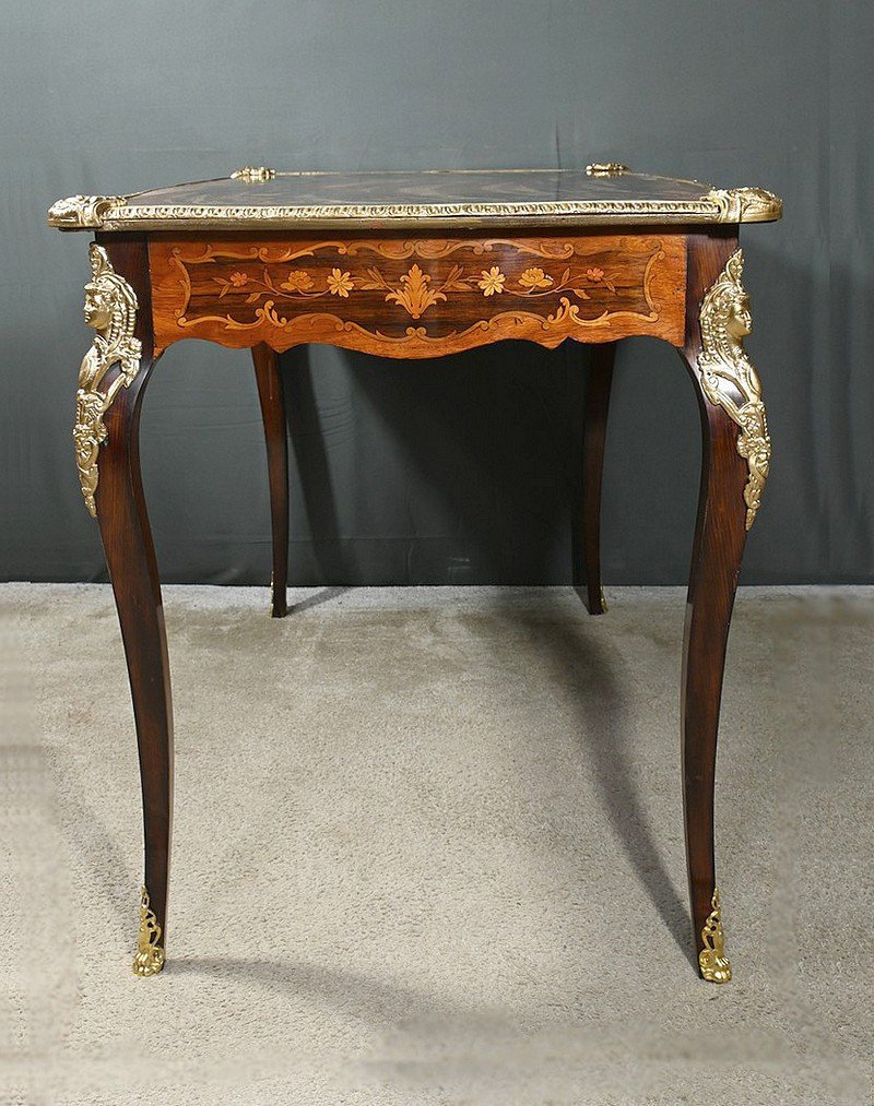 Table Bureau En Palissandre Et Marqueteries, époque Napoléon III – 2ème Partie XIXe-photo-8