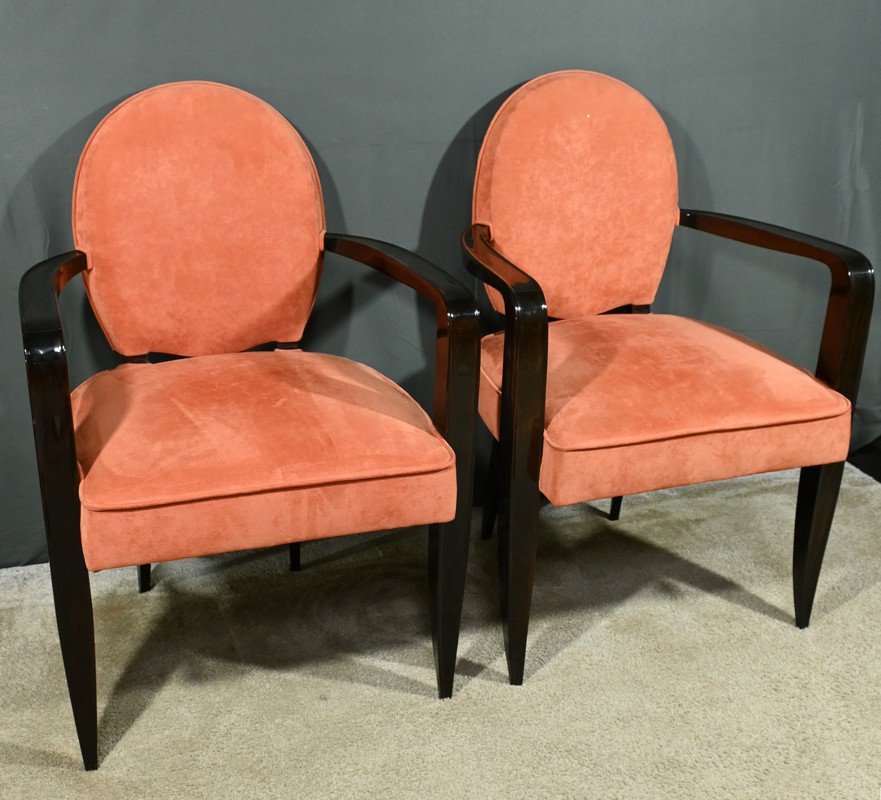 Pair Of Art Deco Bridge Armchairs In Rosewood Beech – 1920-photo-2
