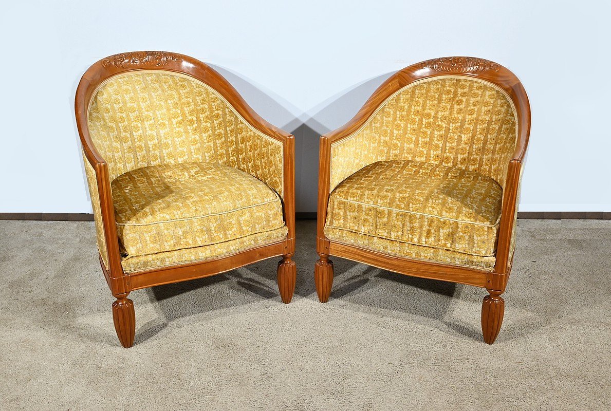 Pair Of Art Deco Blond Mahogany Armchairs – 1940
