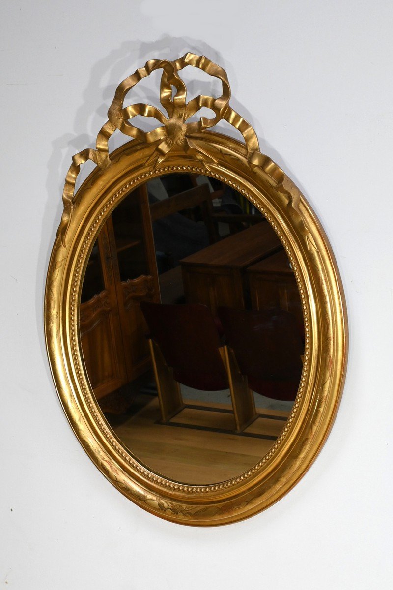 Miroir Ovale En Bois Doré, Style Louis XVI, époque Napoléon III – Milieu XIXe-photo-3