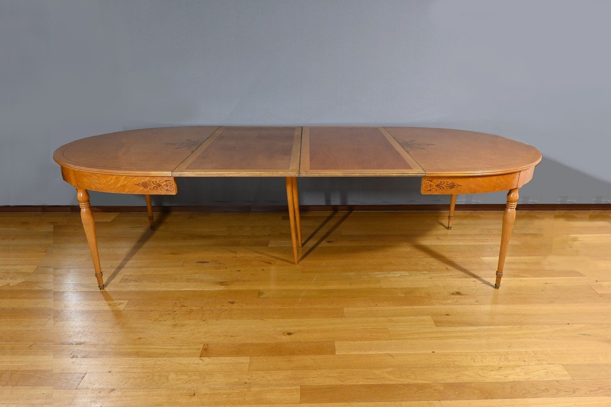 Oval Extendable Table In Speckled Maple, Charles X Style – Mid 20th Century-photo-3