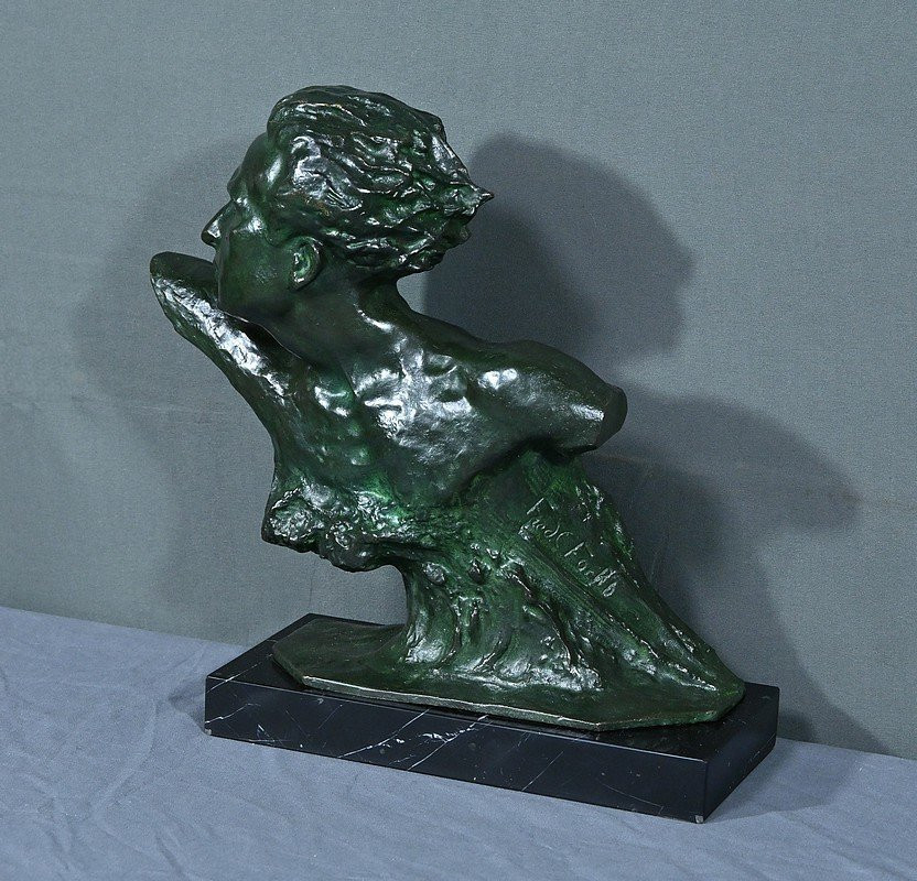 Bronze « Jean Mermoz » Par F. Focht, Art Déco – 1930-photo-3
