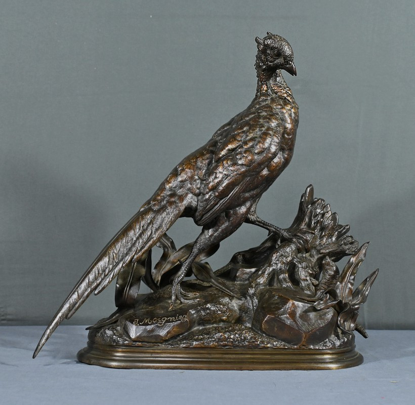 Bronze “the Pheasant And The Weasel” By J. Moigniez – Late 19th Century