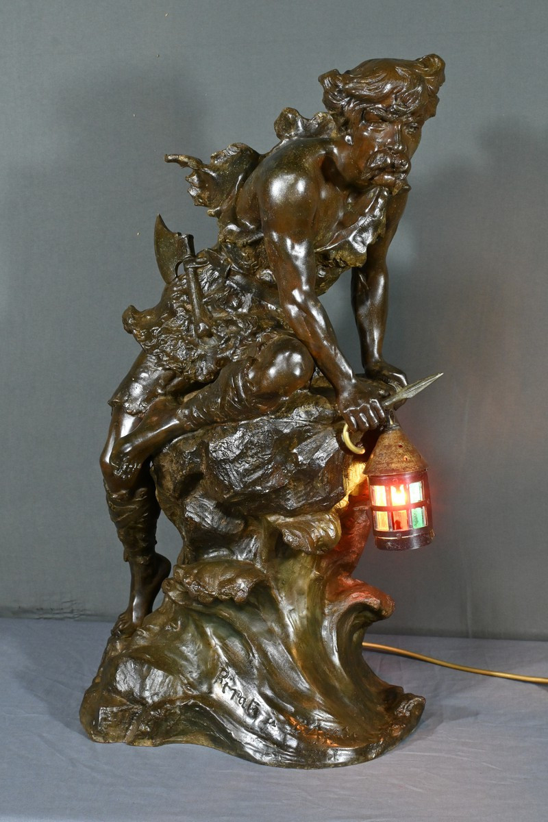 Important Regulus Mounted As A Lamp “pirate On The Lookout”, Signed A. Foretay – Early 20th Century
