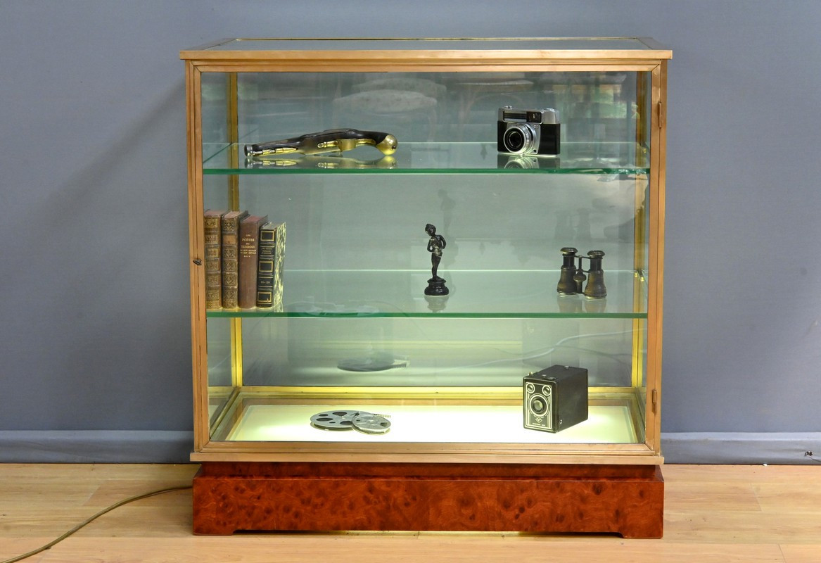 Vitrine De Présentation En Laiton Et Orme - 1950-photo-2