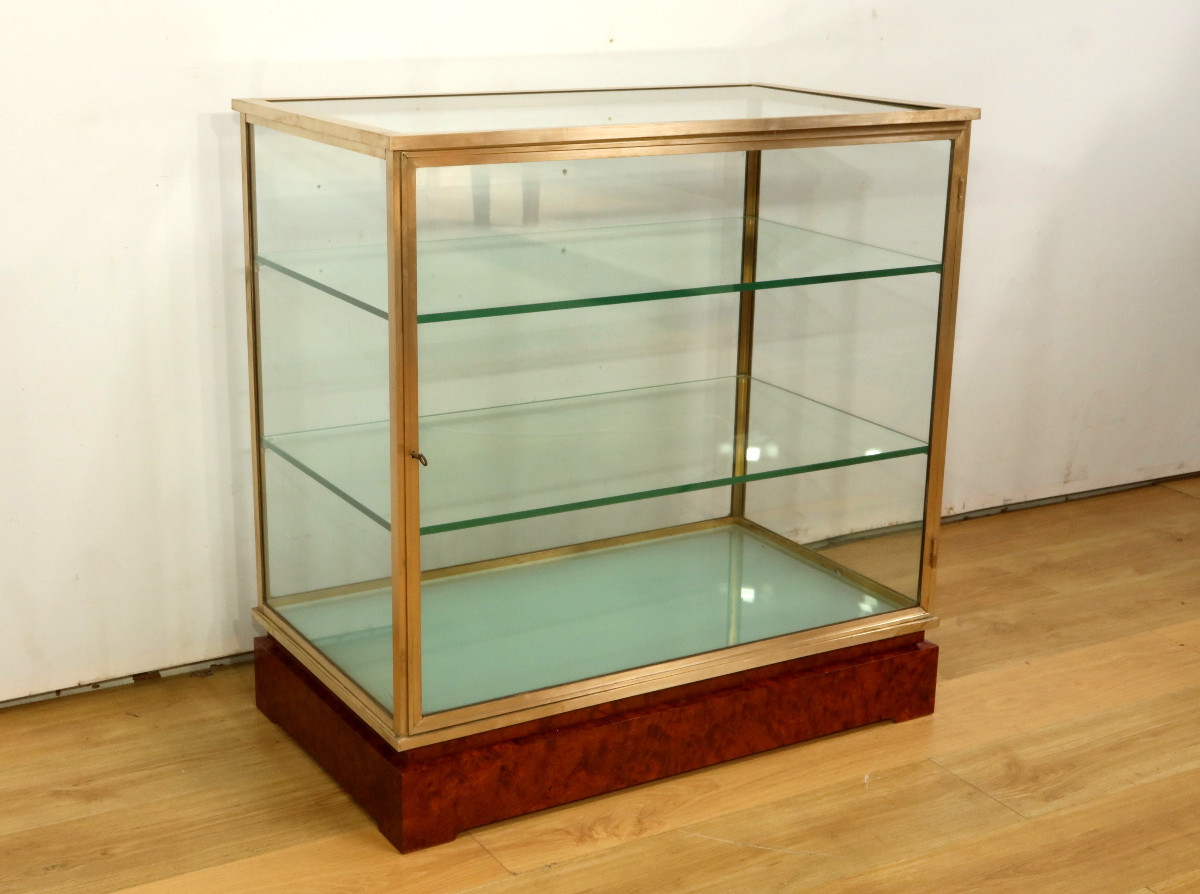 Vitrine De Présentation En Laiton Et Orme - 1950-photo-3
