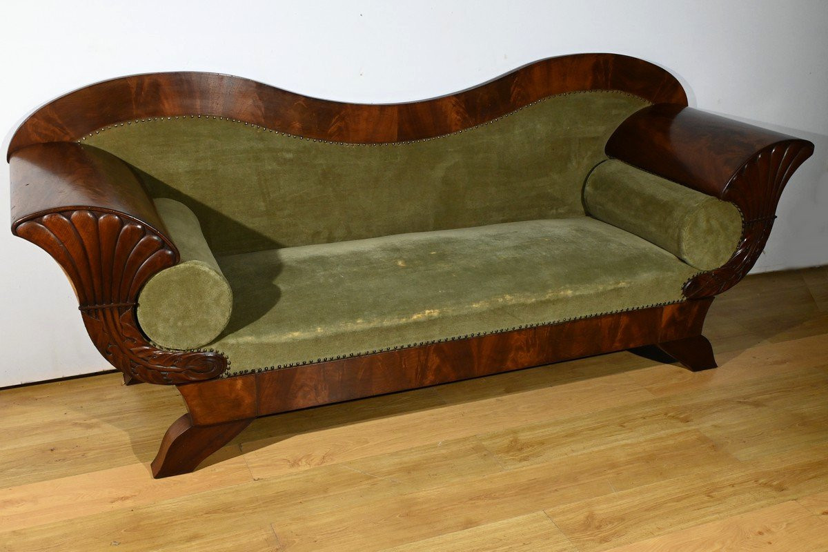 Canapé En Ronce D’acajou, Style Biedermeier – Fin XIXe-photo-2