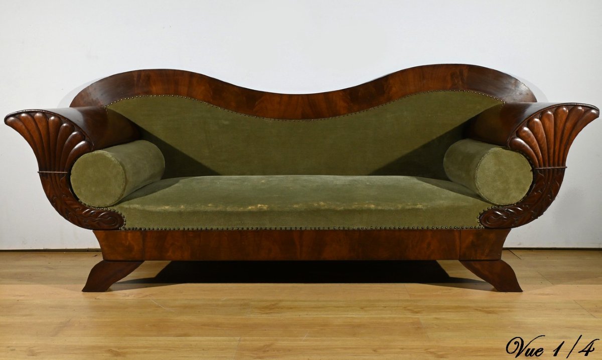 Canapé En Ronce D’acajou, Style Biedermeier – Fin XIXe-photo-3