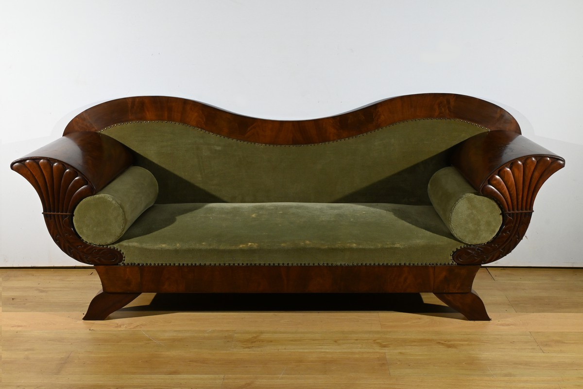 Canapé En Ronce D’acajou, Style Biedermeier – Fin XIXe