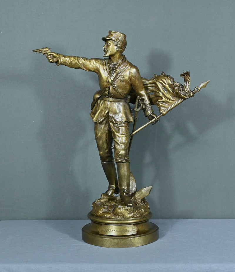 Important Bronze "defense Of The Flag" By C. Anfrie - 2nd Part Of The 19th Century