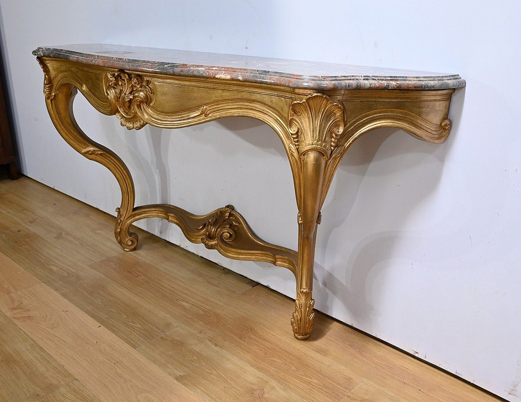 Important Gilded Wood Wall Console, Louis XV Style - Early 20th Century-photo-2